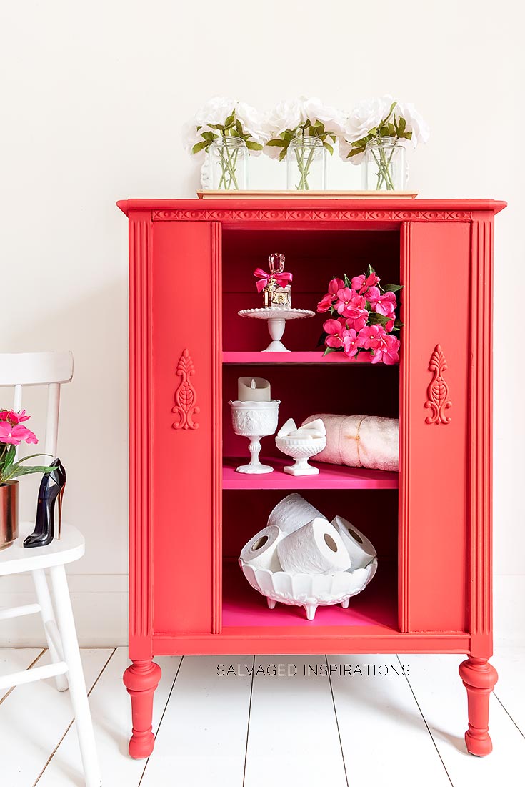 Red and Pink Painted Vintage Radio Cabinet