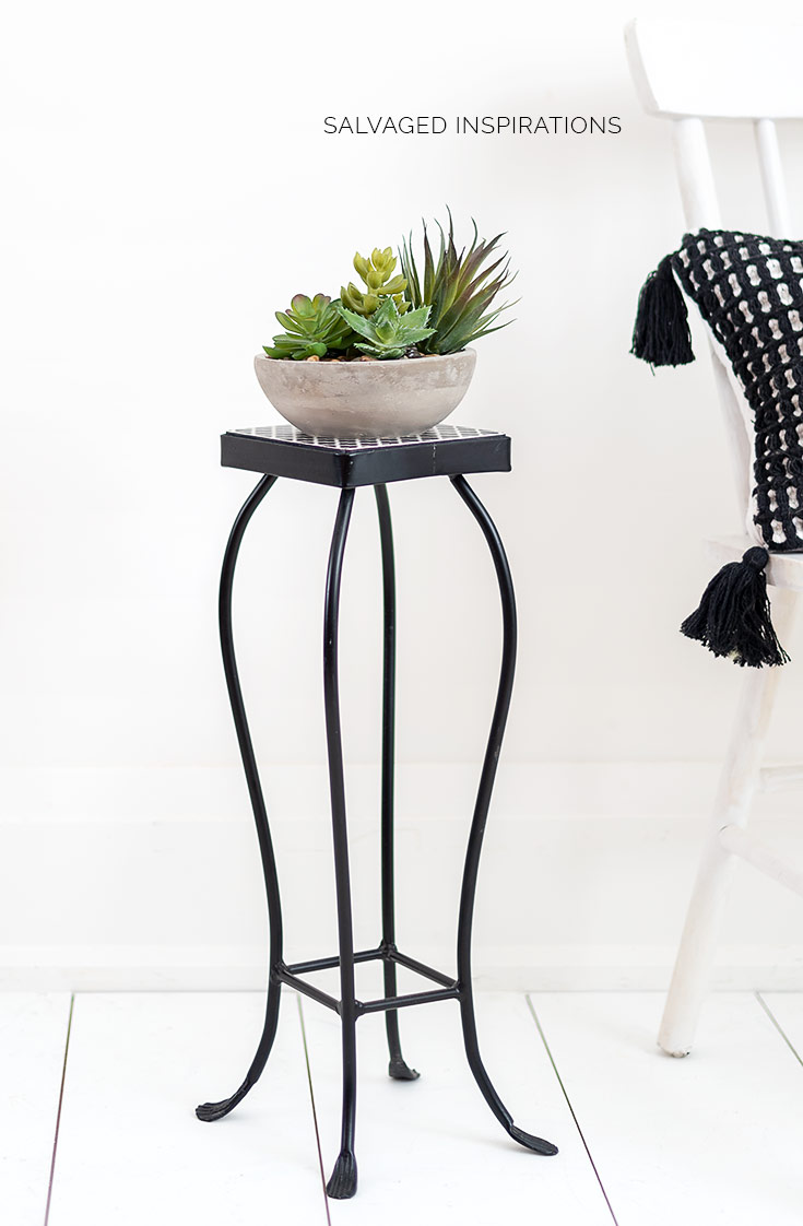 Salvaged Plant Stand w Stencil Top