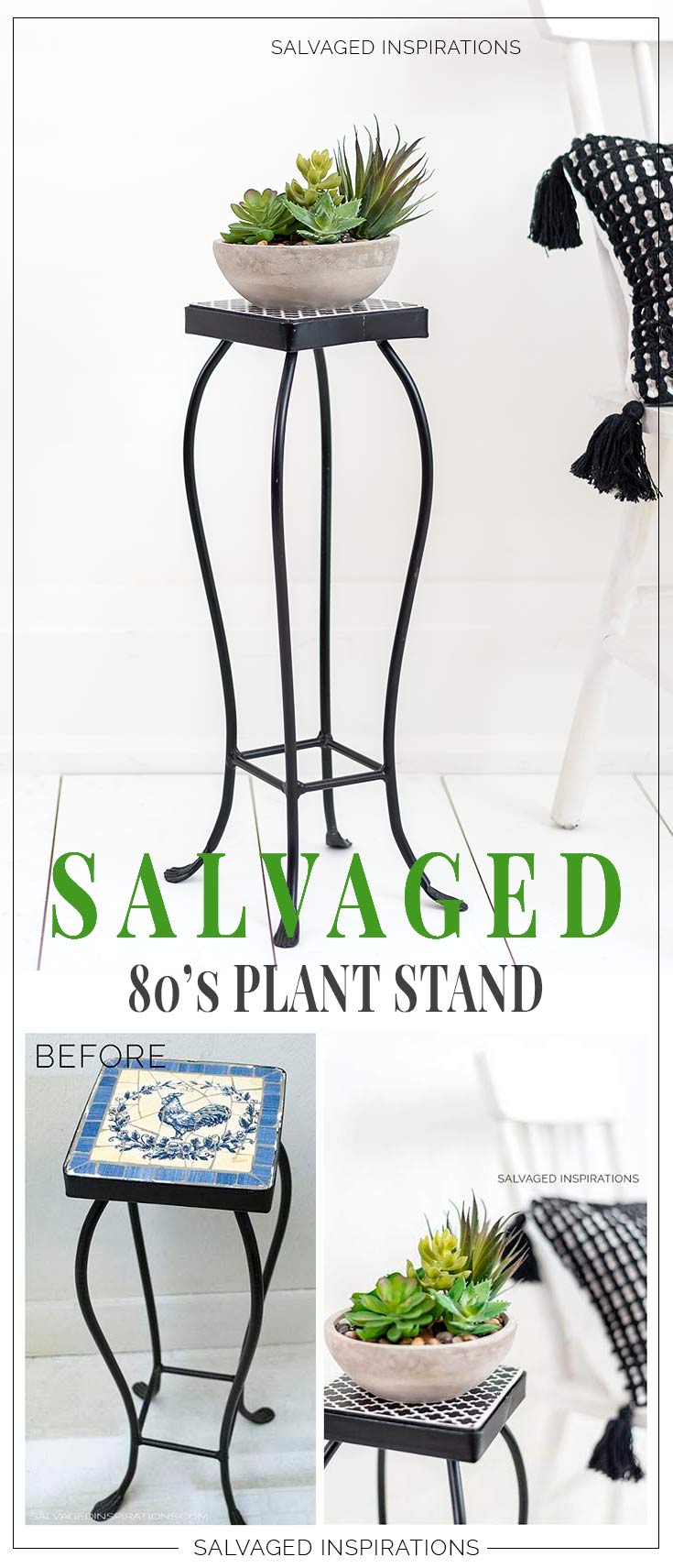 Salvaged Stenciled 80s Plant Stand