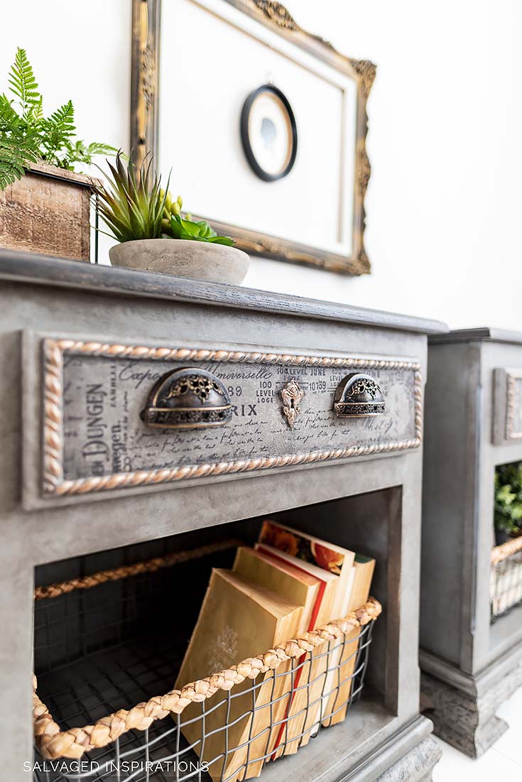 Side View Of Decoupaged Nightstands