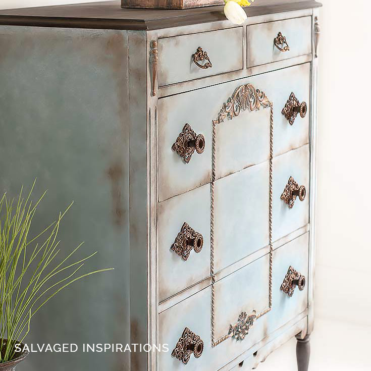 Side View of Vintage Duck Egg Painted DresserIG