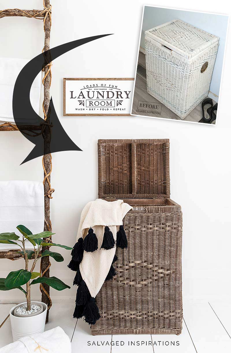 Before and After Wicker Painted Laundry Hamper