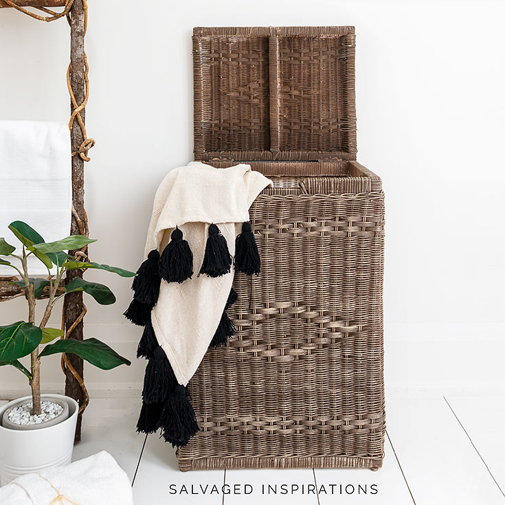 Faux Wicker Painted Laundry Hamper Open Lid