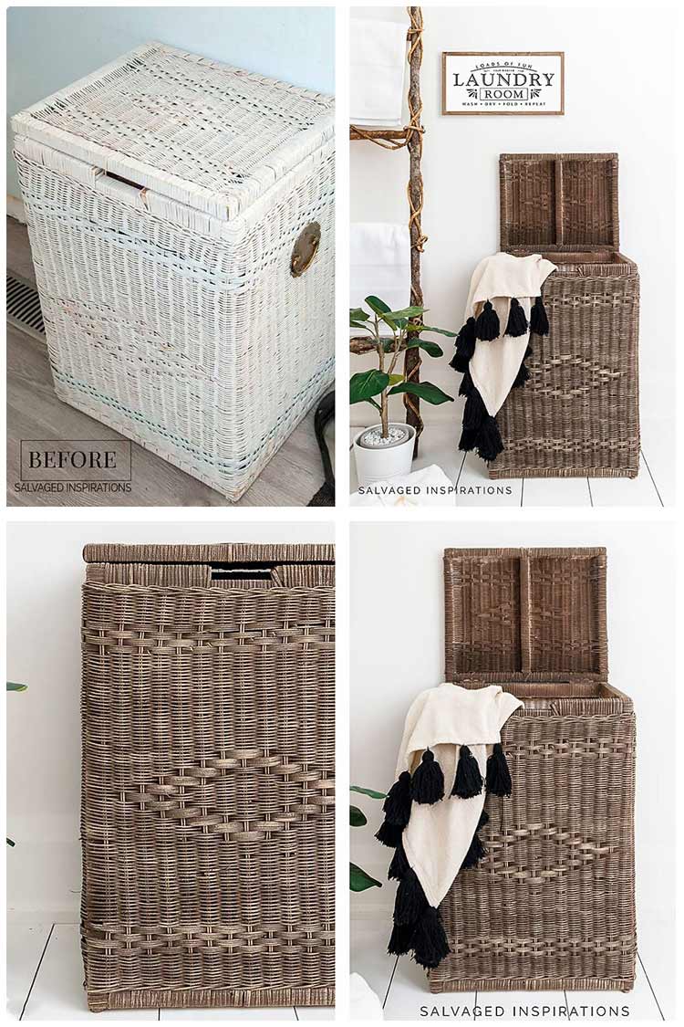 Natural Painted Wicker Laundry Hamper