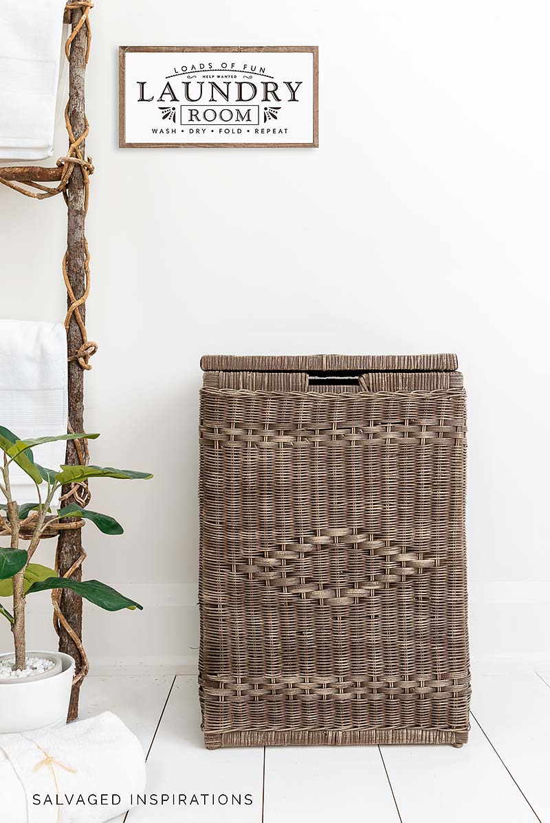 Painted Wicker Basket w Laundry Sign