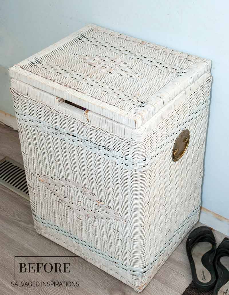 Painted Wicker Laundry Hamper Before1