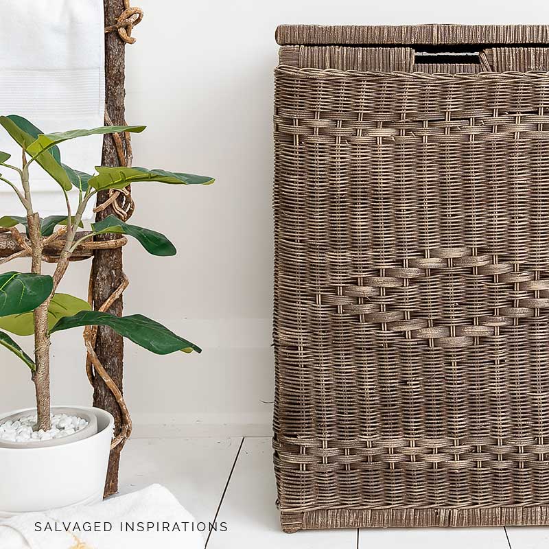 Painted Wicker Laundry Hamper IG