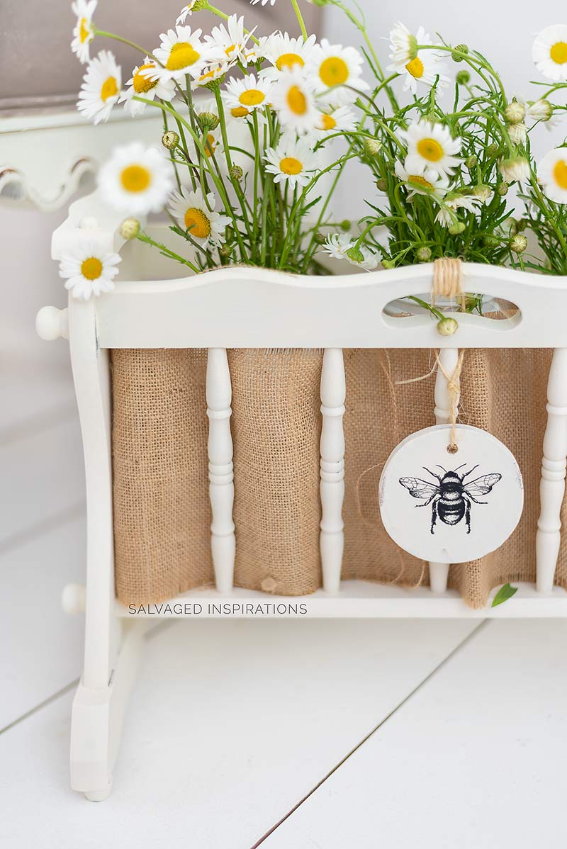 Repurposed Wood Magazine Rack w Flowers