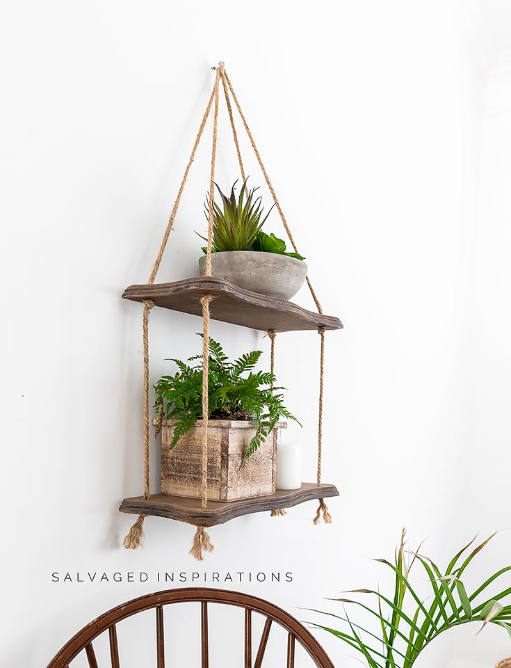 Side View of DIY Hanging Rope Shelf