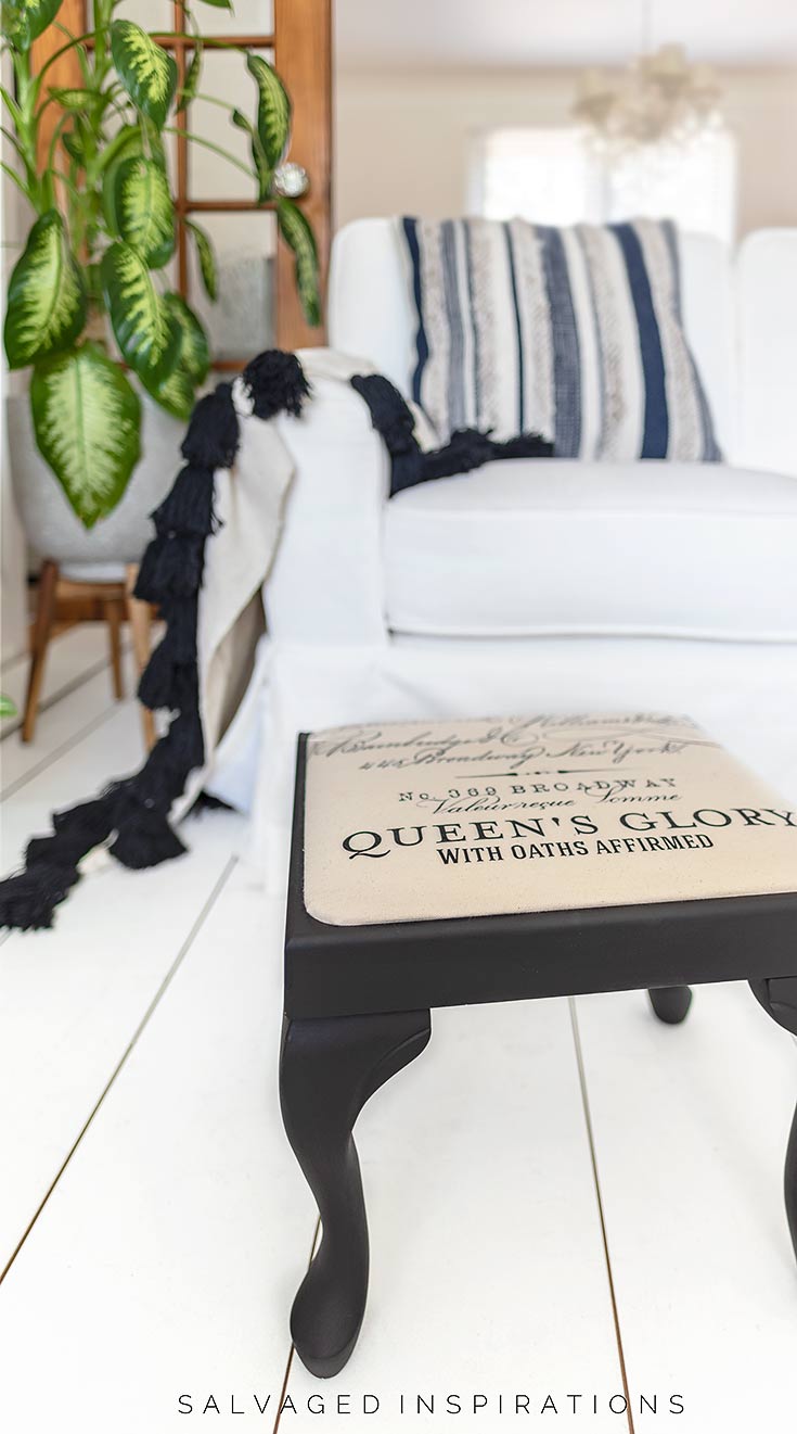 Painted Foot Stool w Transfer Fabric1