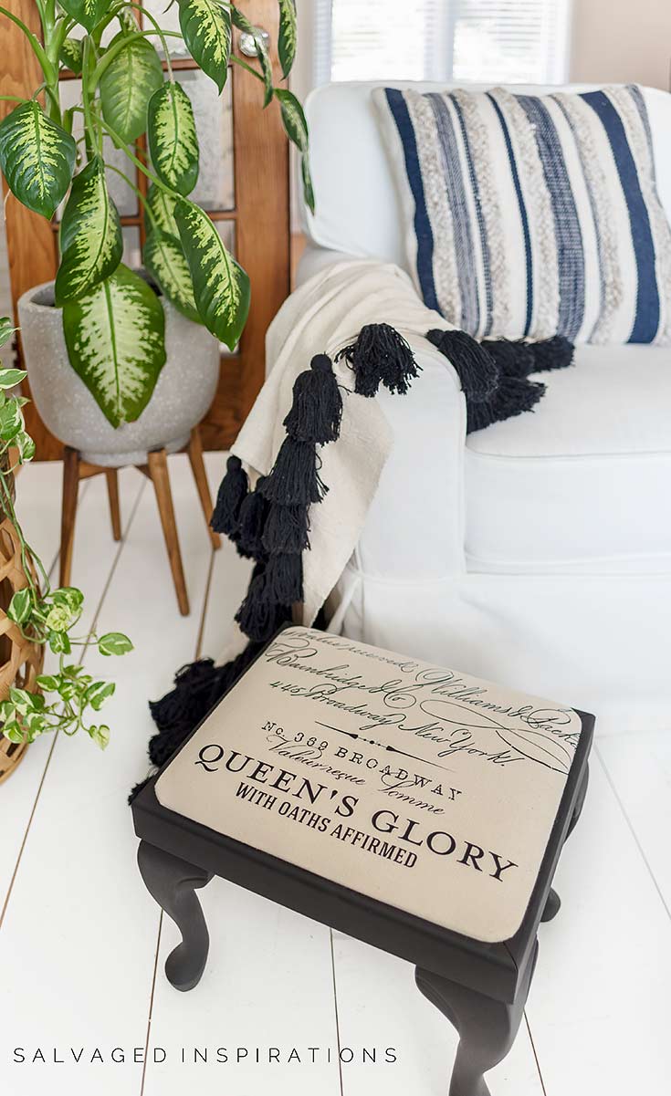 Painted Foot Stool w Transferred Fabric