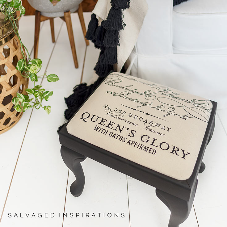 Painted Foot Stool w Transferred Fabric IG