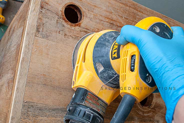 Sanding Vanity w Dewalt Orbital Sander