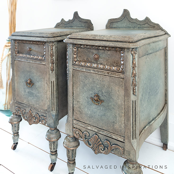 Side View of Glazed and Painted Nightstands IG