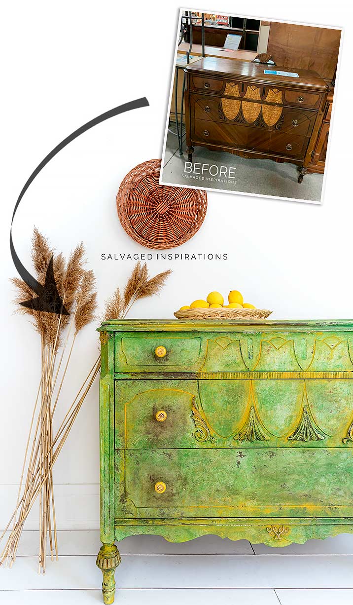 Sea Spray Texture Painted Dresser Before and After