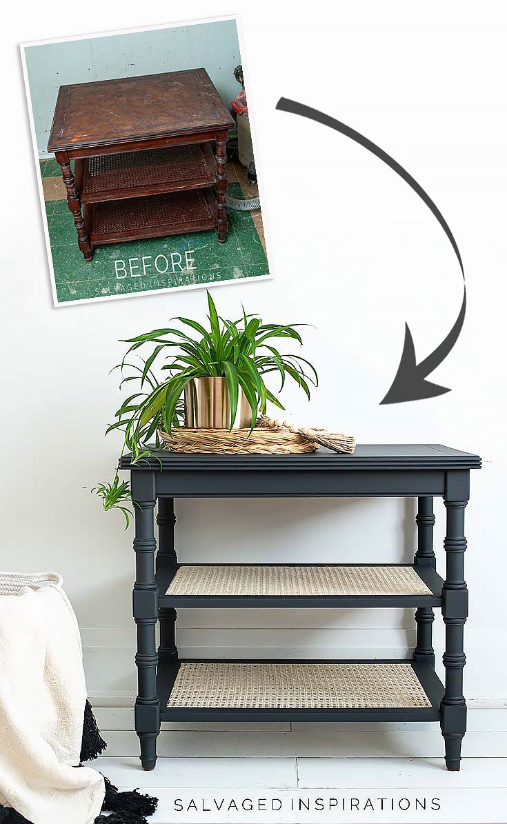 Cane Webbing Furniture Side Table Before and After