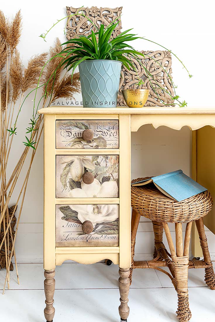 Close Up of Magnolia Garden Transfer On Desk Drawers