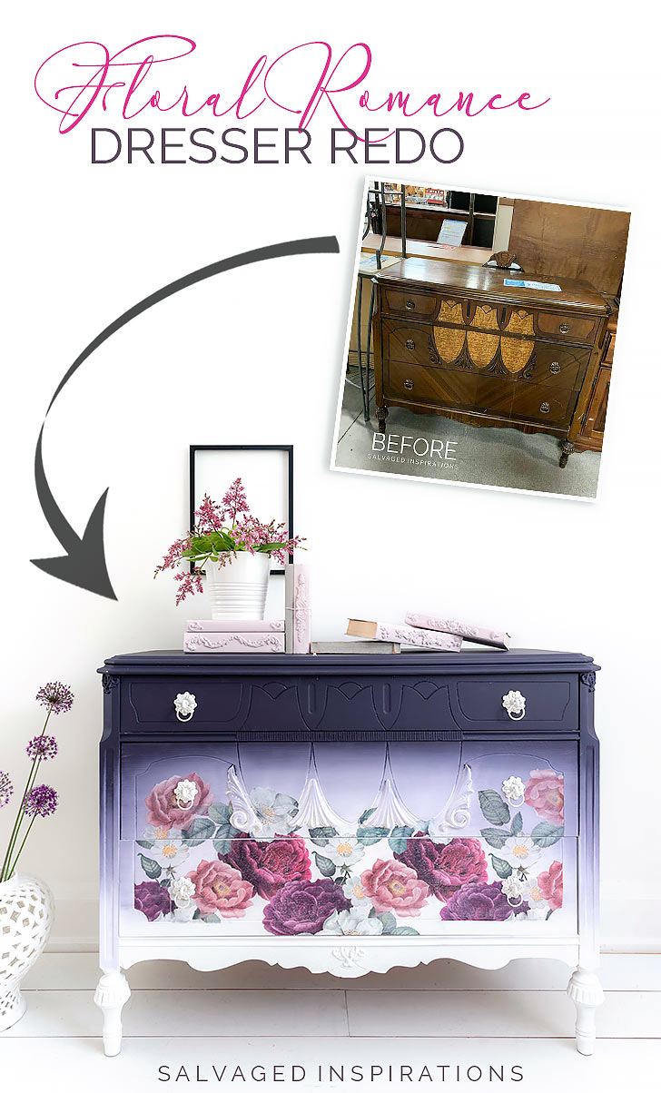 Floral Romance Dresser Redo Before and After