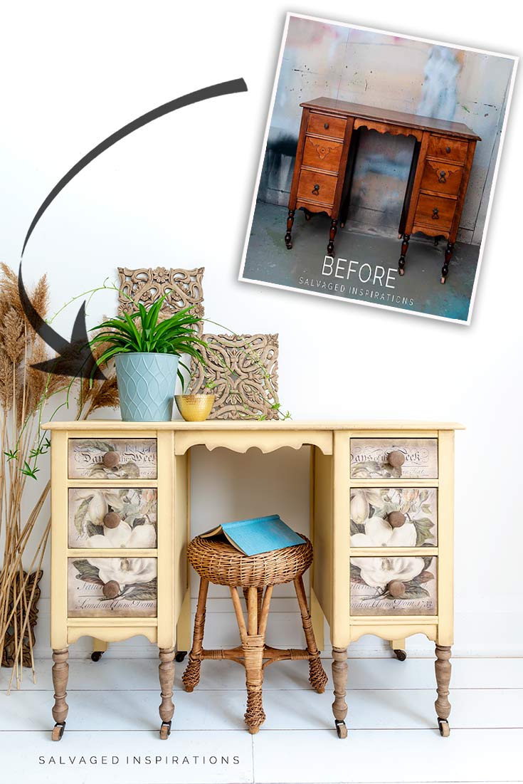 Magnolia Gardens Desk Makeover Before and After_