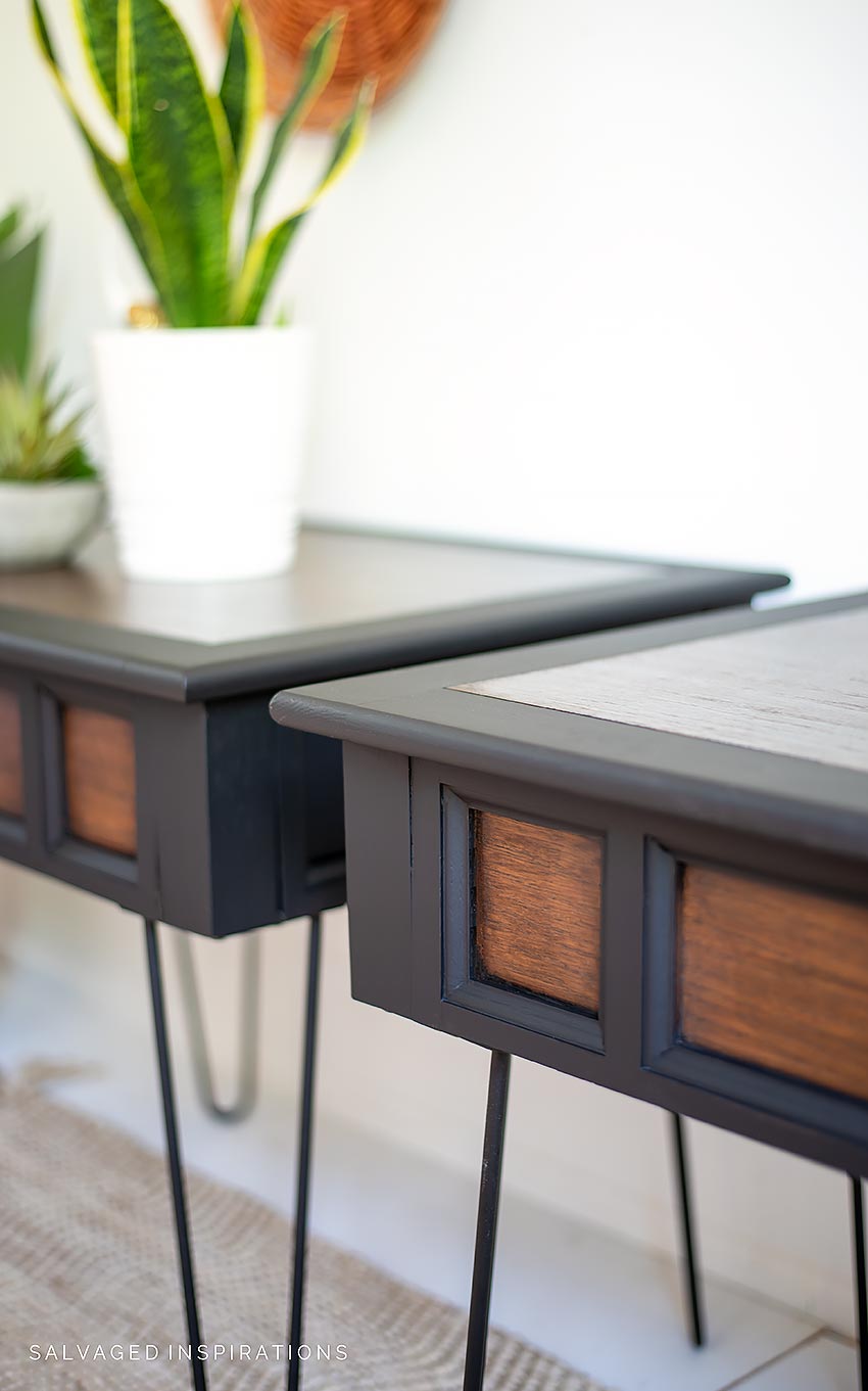 Close Up of Painted And Stained Side Tables