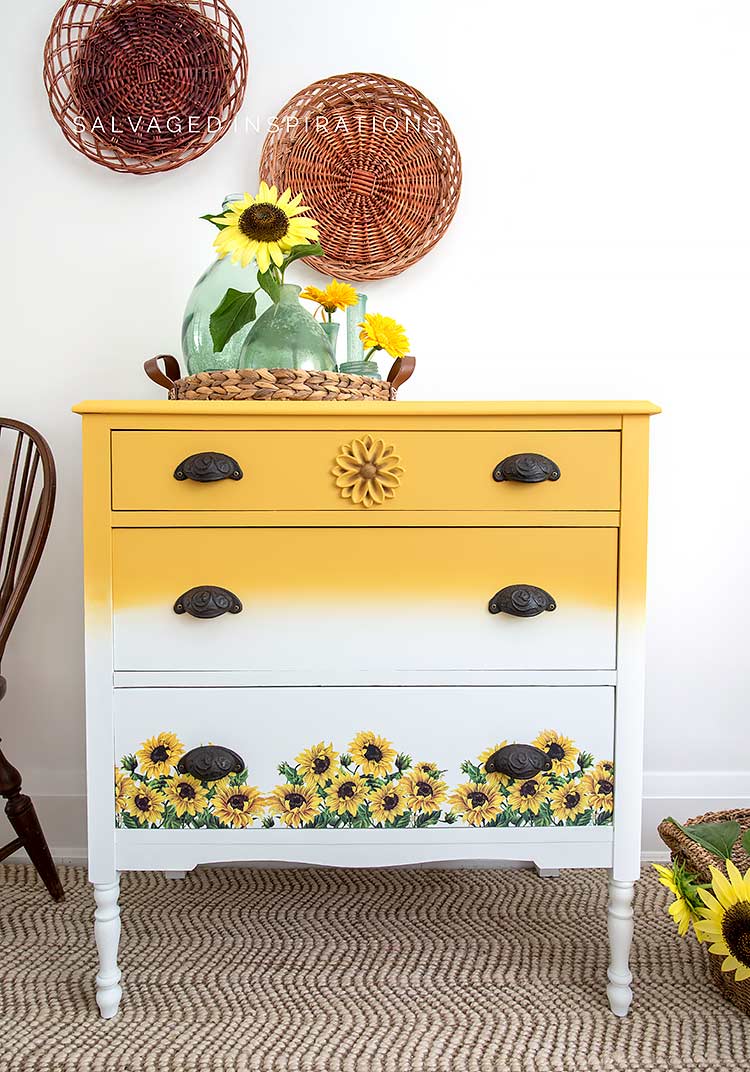 Front View Of Sunflower Dresser Makeover