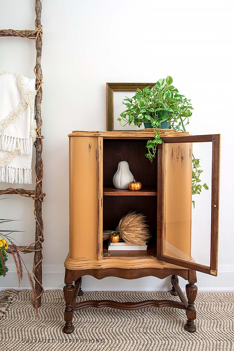 Distressed Painted Cabinet with Open Glass Door