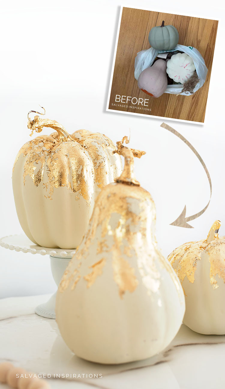 Gold Leafed Pumpkins Before and After
