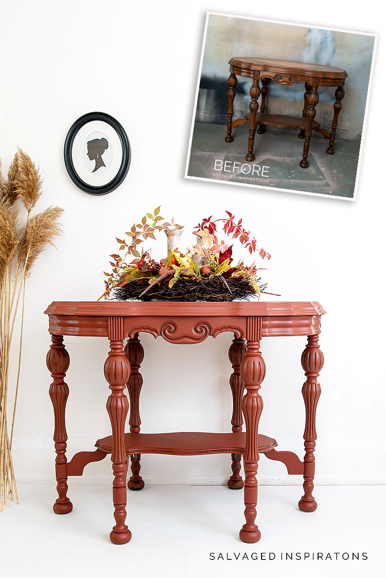 Merlot Painted Vintage Table BEFORE AND AFTER
