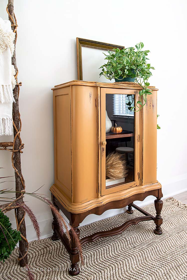 Side View of Distressed Painted China Cabinet