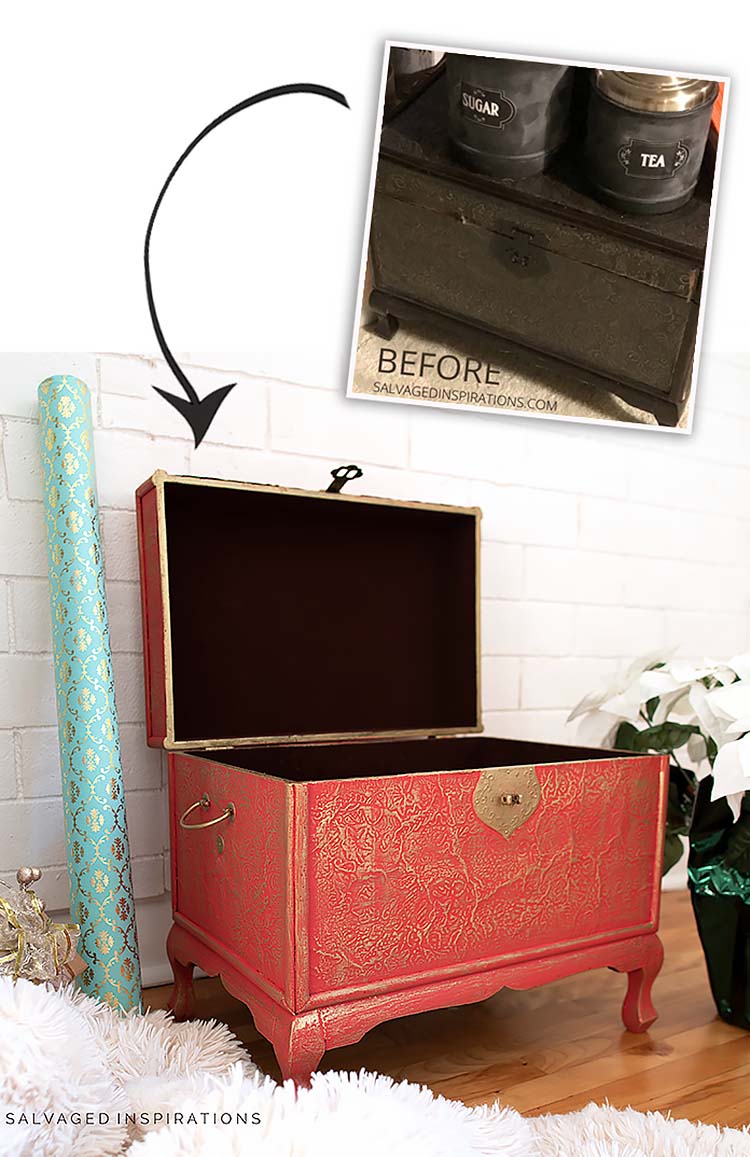 Christmas Painted Trunk Before and After