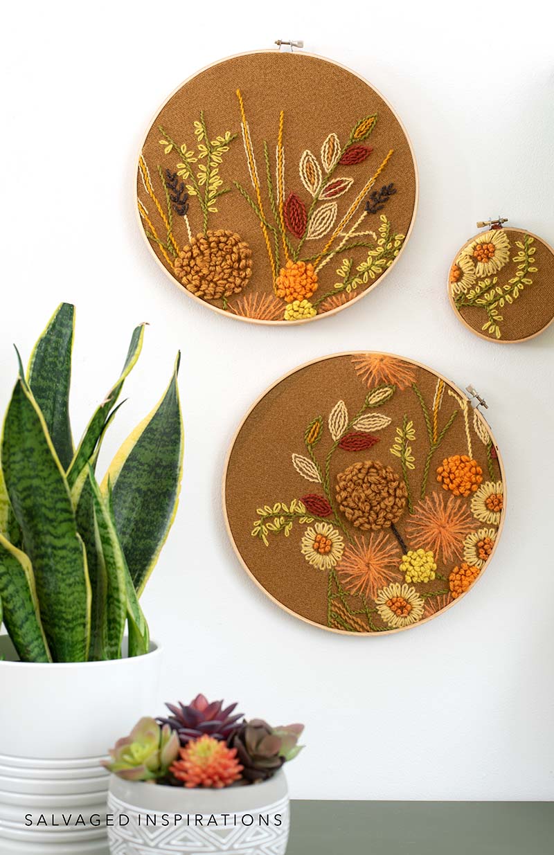 3 Vintage Embroidery Wall Hangings