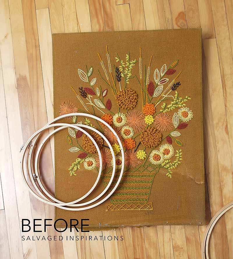 70s Crewel Embroidery Before