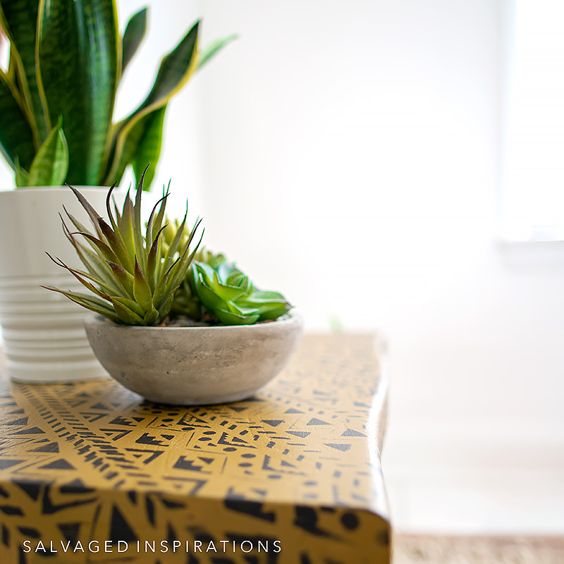 Mudcloth Stencil Continues On Side Of Table IG