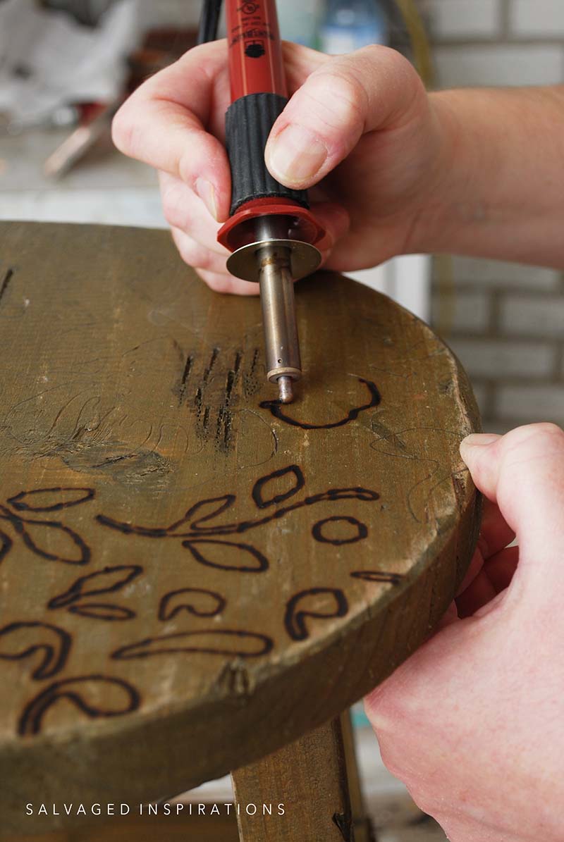 Wood Burning A Design on Furniture