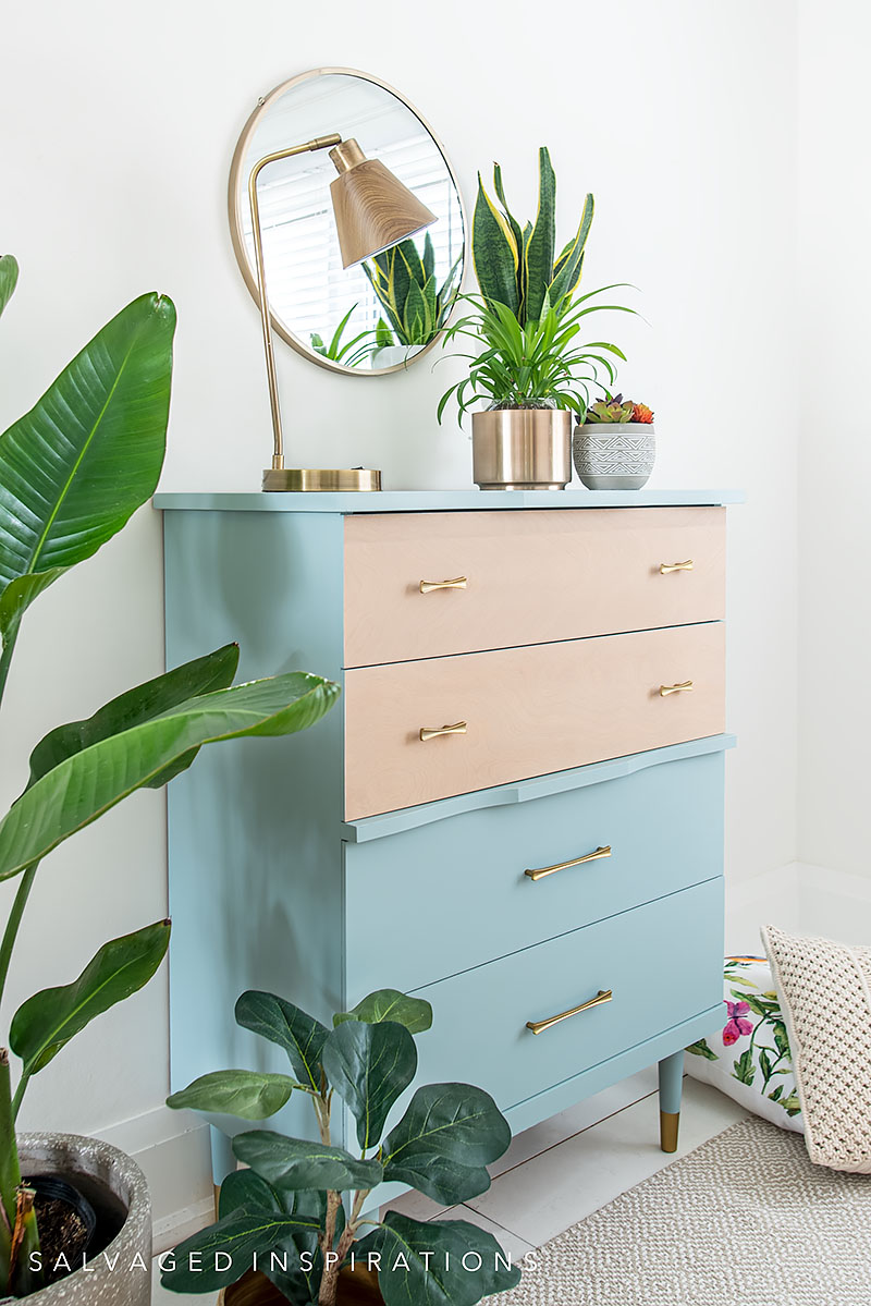 Close Up of Painted and Stained Thrift Dresser