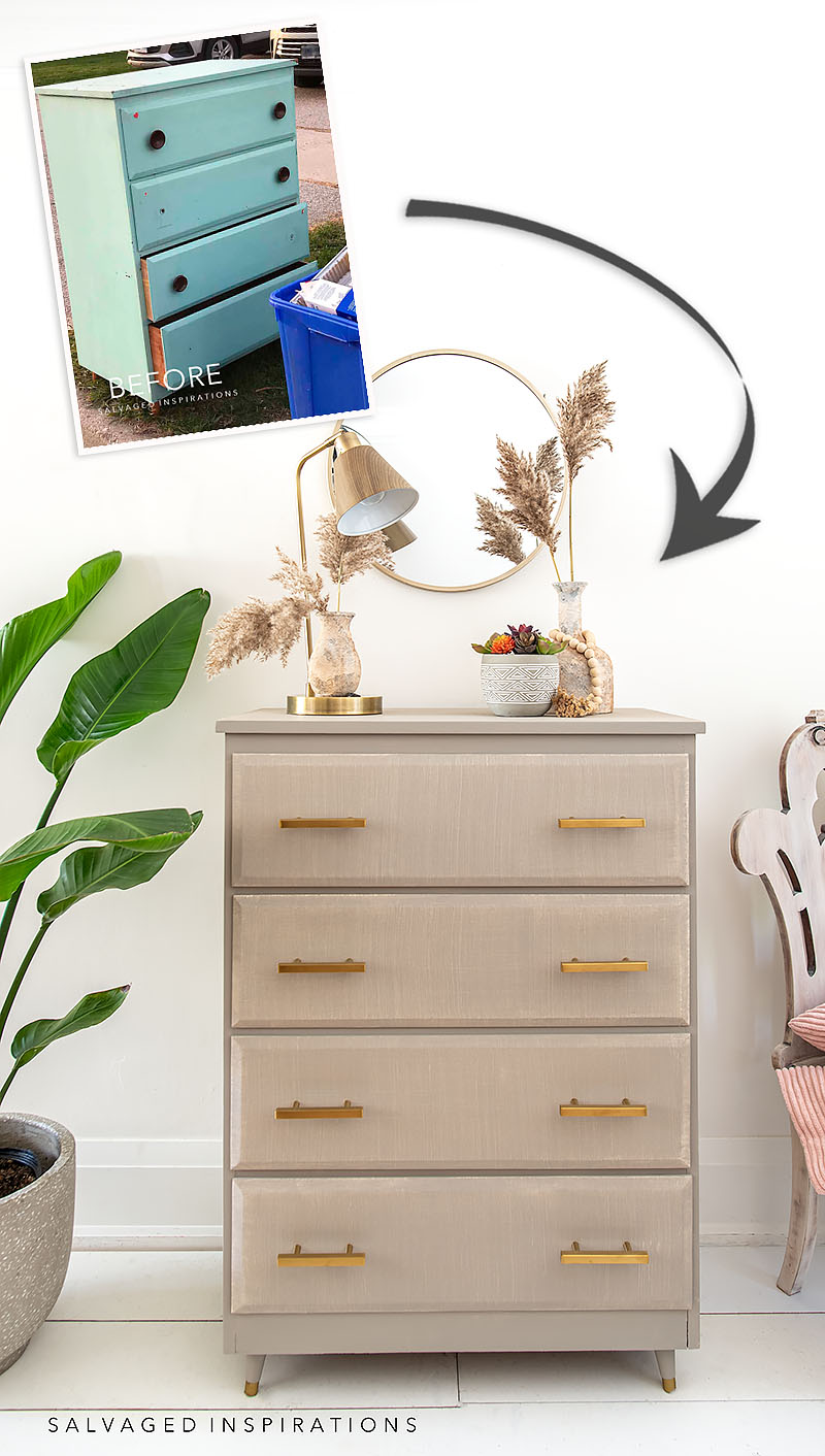 Faux Linen Painted Dresser Before and After