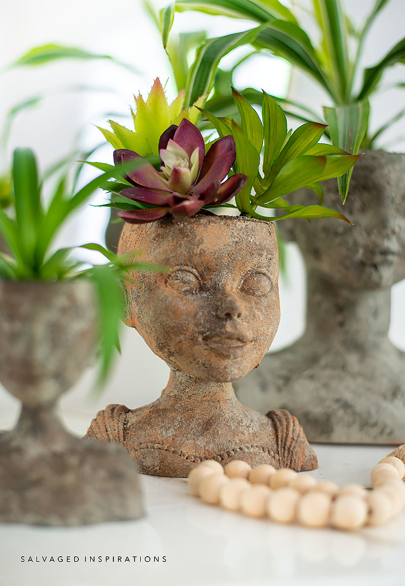 DIY Doll Head Planters 3 In Row