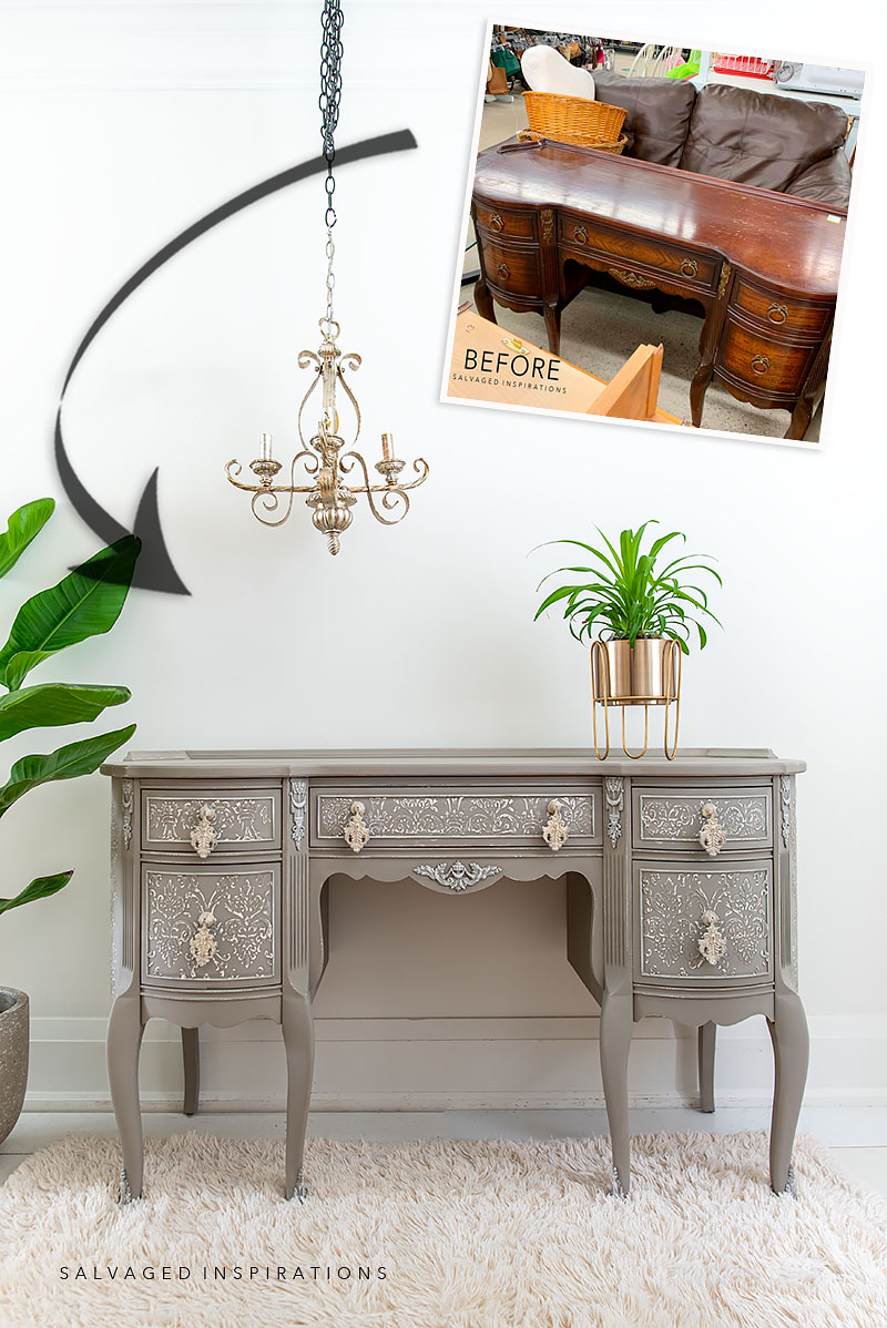 Royal Demask Raised Stencil Desk before and After