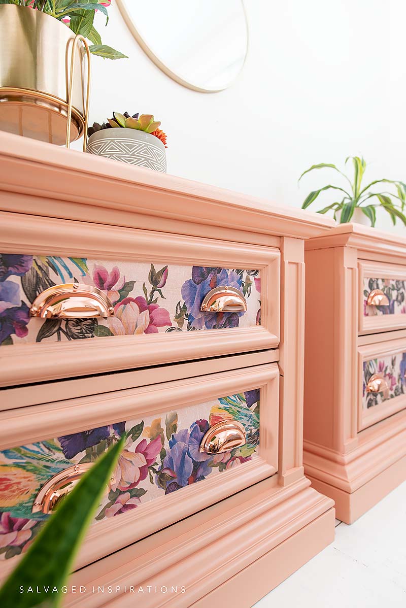 Side View of Decoupaged Nightstands