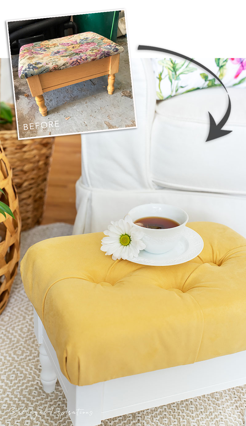 How To Create A Tufted Foot Stool Before and After