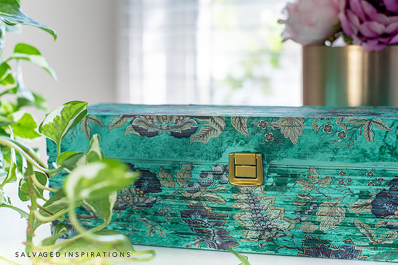 Close Up Of Wine Box Painted in Terra Clay Paint