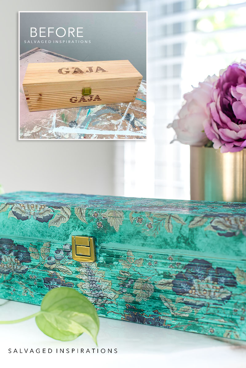 Paint and Transfer Wine Box Makeover before and after