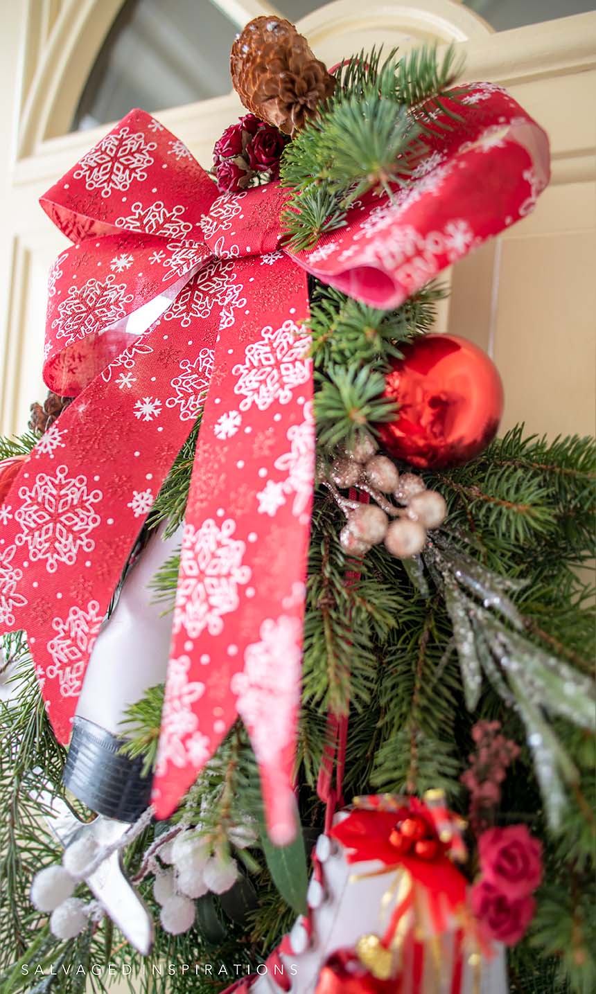 Dollar Store Christmas Bow on Wreath