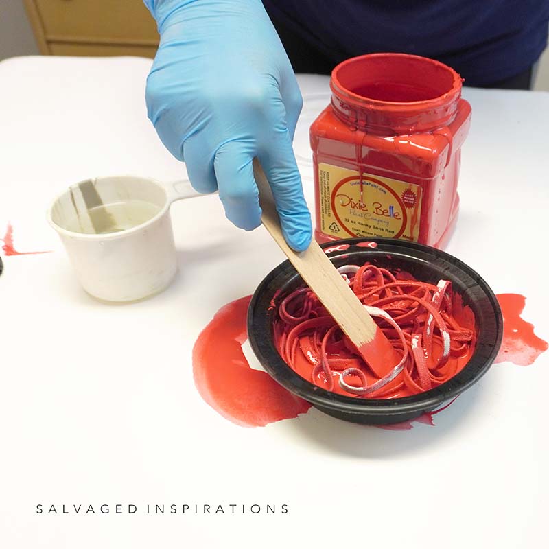 Dying Ice Skate Laces with Red Paint