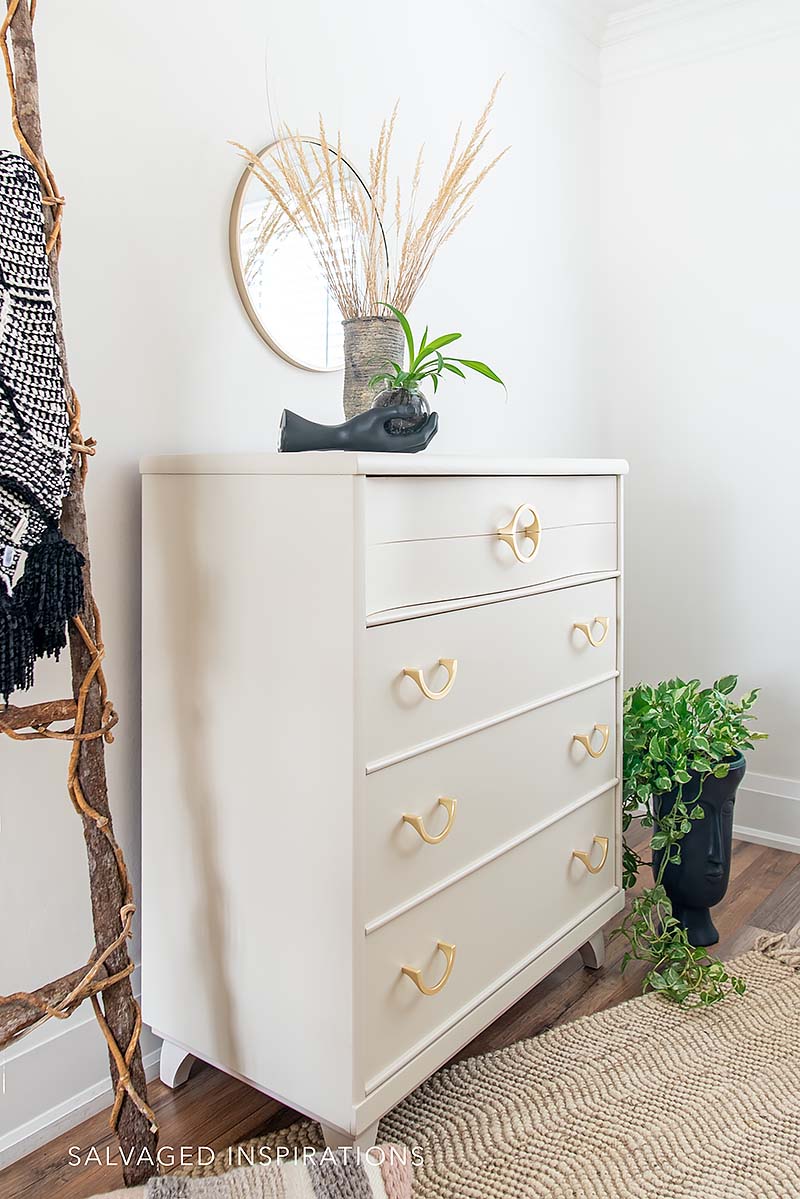 Side View of Drop Cloth Painted Dresser